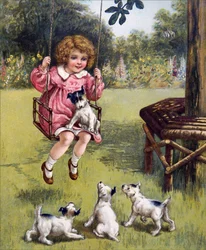 Una niña con sus cachorros